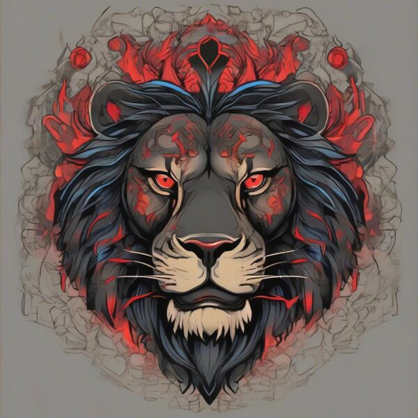 Black lion with glowing red eyes Design Featuring neo-traditional style tattoo