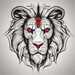 Black lion with glowing red eyes Design Featuring traditional style tattoo