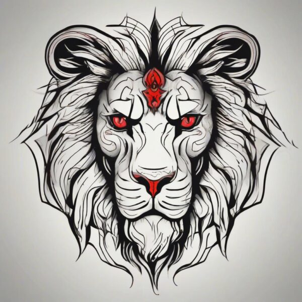 Black lion with glowing red eyes Design Featuring traditional style tattoo