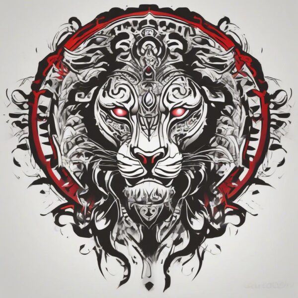 Black lion with glowing red eyes Design Featuring tribal style tattoo