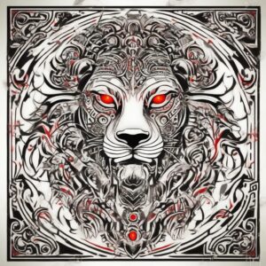 Black lion with glowing red eyes Design Featuring tribal style tattoo