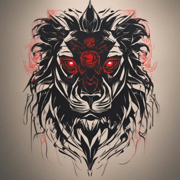 Black lion with glowing red eyes Design Featuring stencil style tattoo