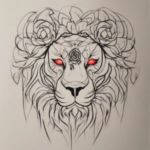 Black lion with glowing red eyes Design Featuring stencil style tattoo