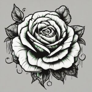 Black rose covered in morning dew Design Featuring traditional style tattoo