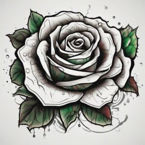 Black rose covered in morning dew Design Featuring traditional style tattoo