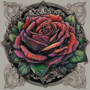 Black rose covered in morning dew Design Featuring neo-traditional style tattoo