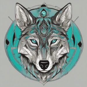 Black wolf with glowing cyan markings Design Featuring traditional style tattoo