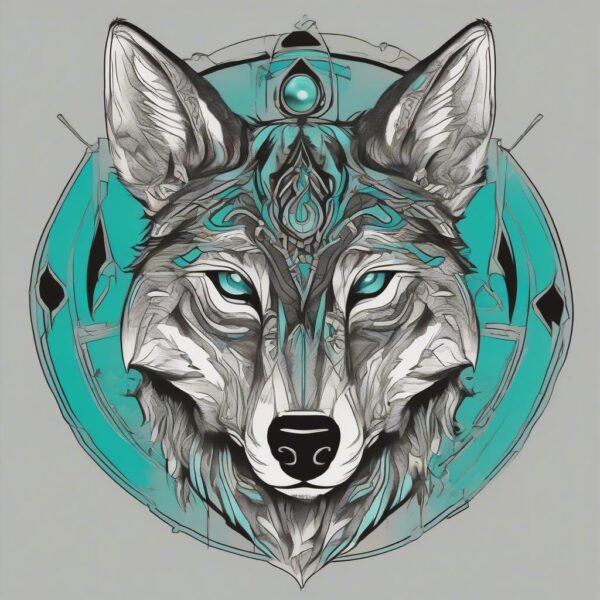 Black wolf with glowing cyan markings Design Featuring traditional style tattoo