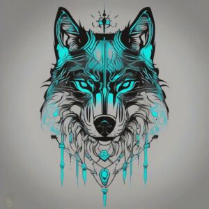 Black wolf with glowing cyan markings Design Featuring stencil style tattoo