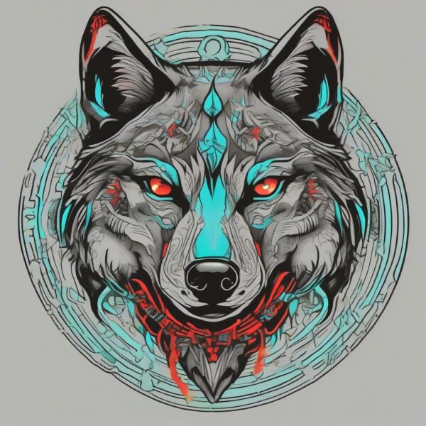 Black wolf with glowing cyan markings Design Featuring traditional style tattoo