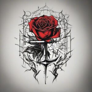 Blood-red rose with razor-sharp thorns Design Featuring stencil style tattoo