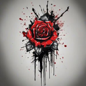 Blood-red rose with razor-sharp thorns Design Featuring trash polka style tattoo