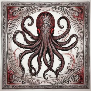 Crimson octopus with bioluminescent patterns Design Featuring tribal style tattoo