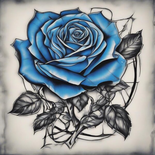 Glowing blue rose emitting a soft light Design Featuring stencil style tattoo