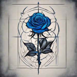 Glowing blue rose emitting a soft light Design Featuring stencil style tattoo