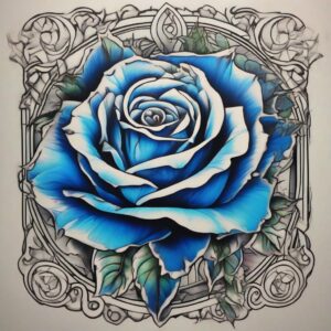 Glowing blue rose emitting a soft light Design Featuring neo-traditional style tattoo