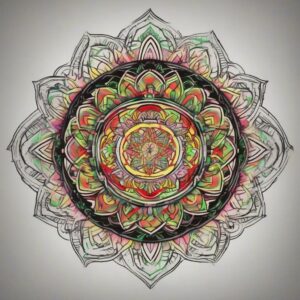 Glowing neon mandala with shifting colors Design Featuring traditional style tattoo