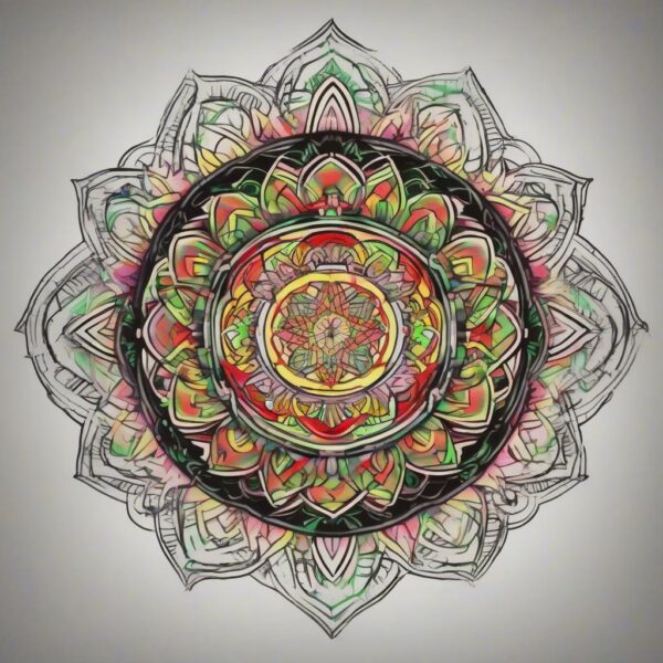 Glowing neon mandala with shifting colors Design Featuring traditional style tattoo