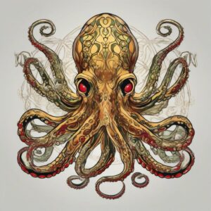 Golden octopus with metallic-like skin Design Featuring traditional style tattoo