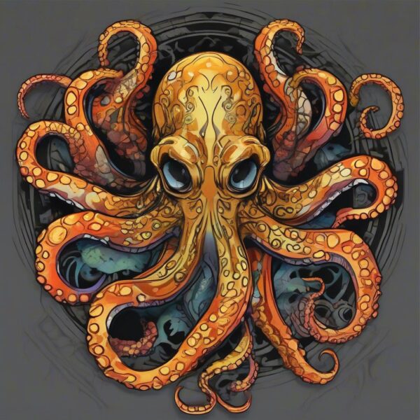 Golden octopus with metallic-like skin Design Featuring neo-traditional style tattoo