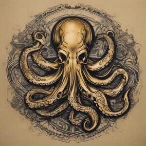 Golden octopus with metallic-like skin Design Featuring stencil style tattoo