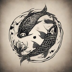 Koi fish forming a yin-yang pattern in the water Design Featuring stencil style tattoo