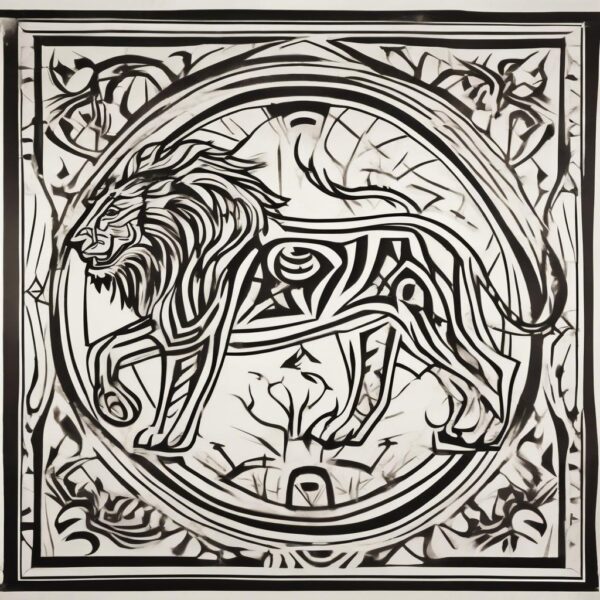 Lion chasing an antelope across the plains Design Featuring tribal style tattoo