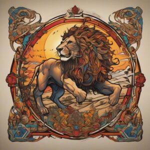 Lion chasing an antelope across the plains Design Featuring neo-traditional style tattoo