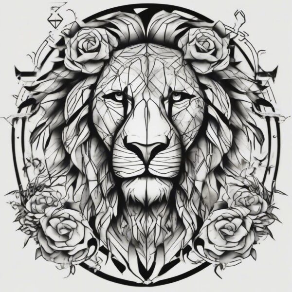 Lion resting under a starry sky Design Featuring stencil style tattoo