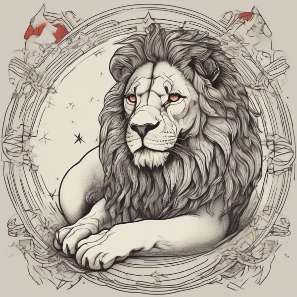 Lion resting under a starry sky Design Featuring traditional style tattoo