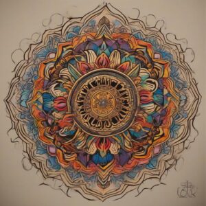 Mandala drawn with celestial golden ink Design Featuring neo-traditional style tattoo