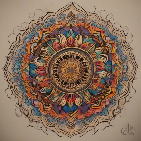 Mandala drawn with celestial golden ink Design Featuring neo-traditional style tattoo