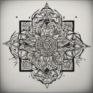 Mandala floating in cosmic space Design Featuring stencil style tattoo