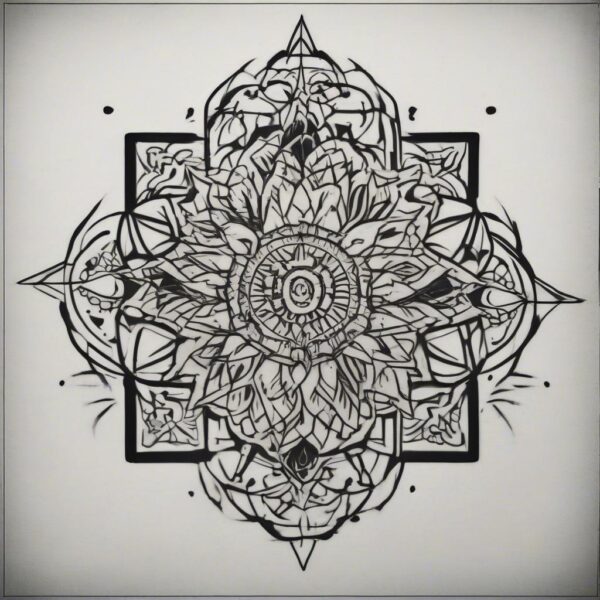 Mandala floating in cosmic space Design Featuring stencil style tattoo