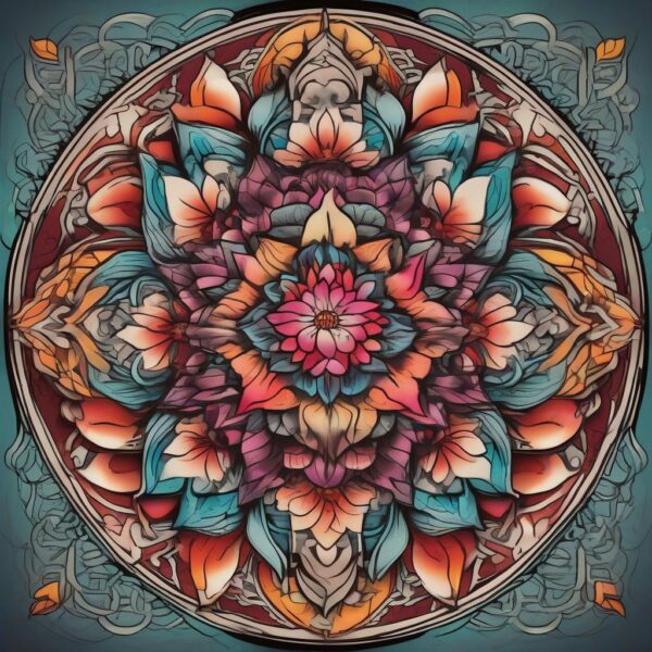 Mandala surrounded by floating lotus petals Design Featuring neo-traditional style tattoo