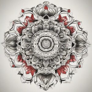 Mandala surrounded by floating lotus petals Design Featuring traditional style tattoo