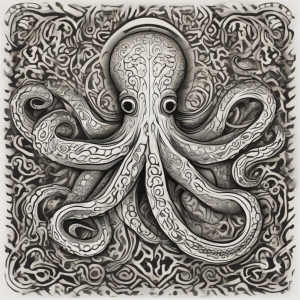 Octopus camouflaged against a coral reef Design Featuring tribal style tattoo