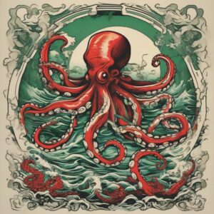 Octopus drifting near a sunken ship Design Featuring traditional style tattoo