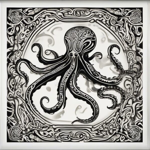 Octopus lurking in the deep abyss Design Featuring tribal style tattoo