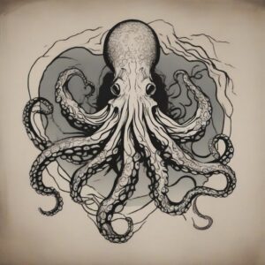 Octopus lurking in the deep abyss Design Featuring stencil style tattoo