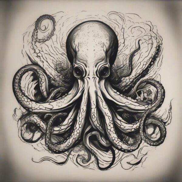 Octopus lurking in the deep abyss Design Featuring stencil style tattoo