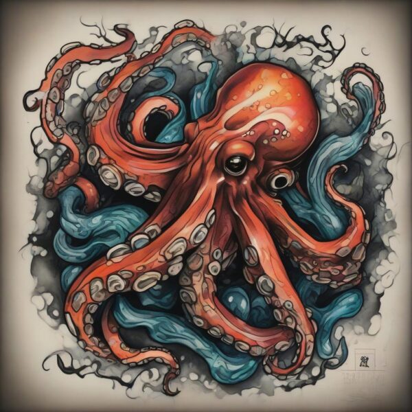 Octopus lurking in the deep abyss Design Featuring neo-traditional style tattoo