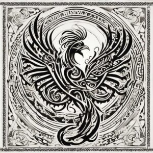 Phoenix dancing in the midnight aurora Design Featuring tribal style tattoo