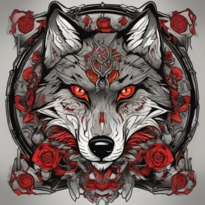 Red-eyed wolf with a scarred muzzle Design Featuring neo-traditional style tattoo