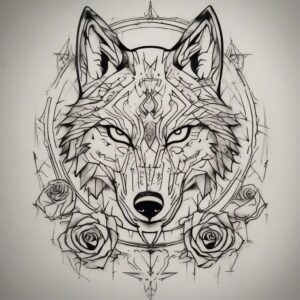 Red-eyed wolf with a scarred muzzle Design Featuring stencil style tattoo