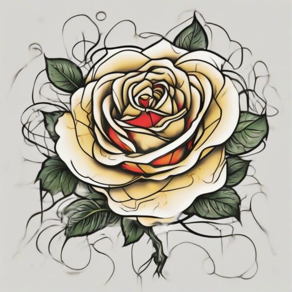 Rose entwined with golden vines Design Featuring traditional style tattoo