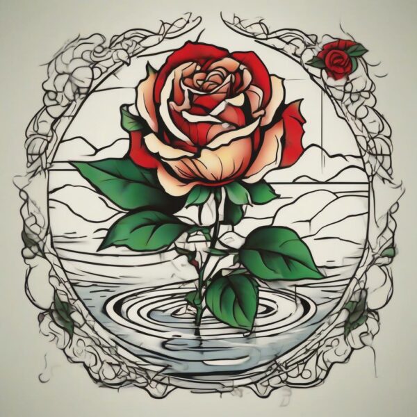 Rose floating on a calm lake Design Featuring traditional style tattoo