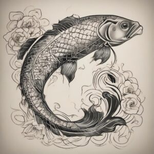 Scarlet Koi fish with golden-tipped fins Design Featuring stencil style tattoo