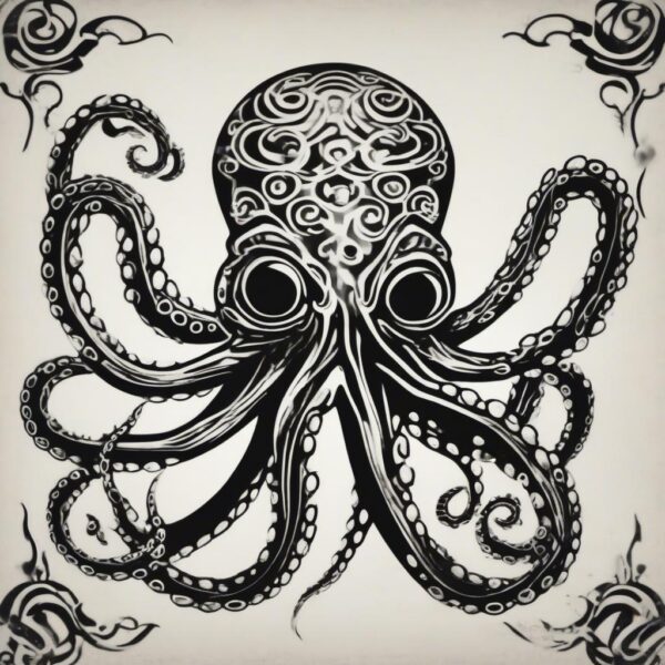 Shadowy octopus with hypnotic swirling eyes Design Featuring stencil style tattoo