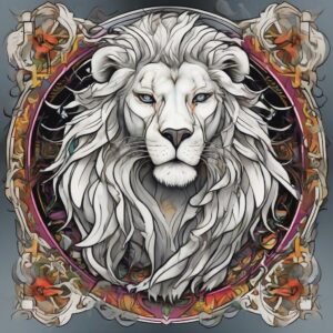 White lion with silver mane flowing in the wind Design Featuring neo-traditional style tattoo